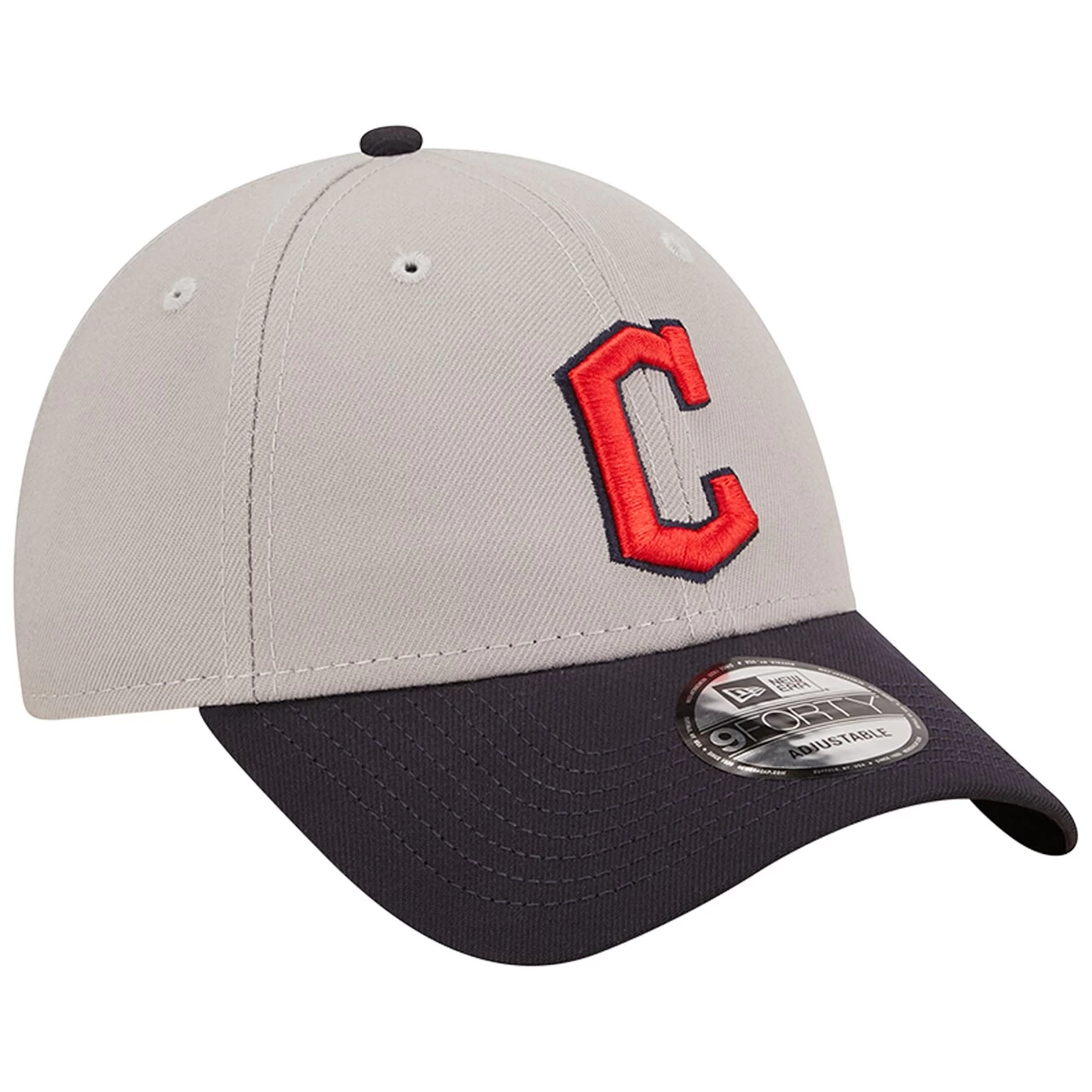 Men's Cleveland Guardians New Era Gray/Navy League 9FORTY Adjustable Hat - Image 3