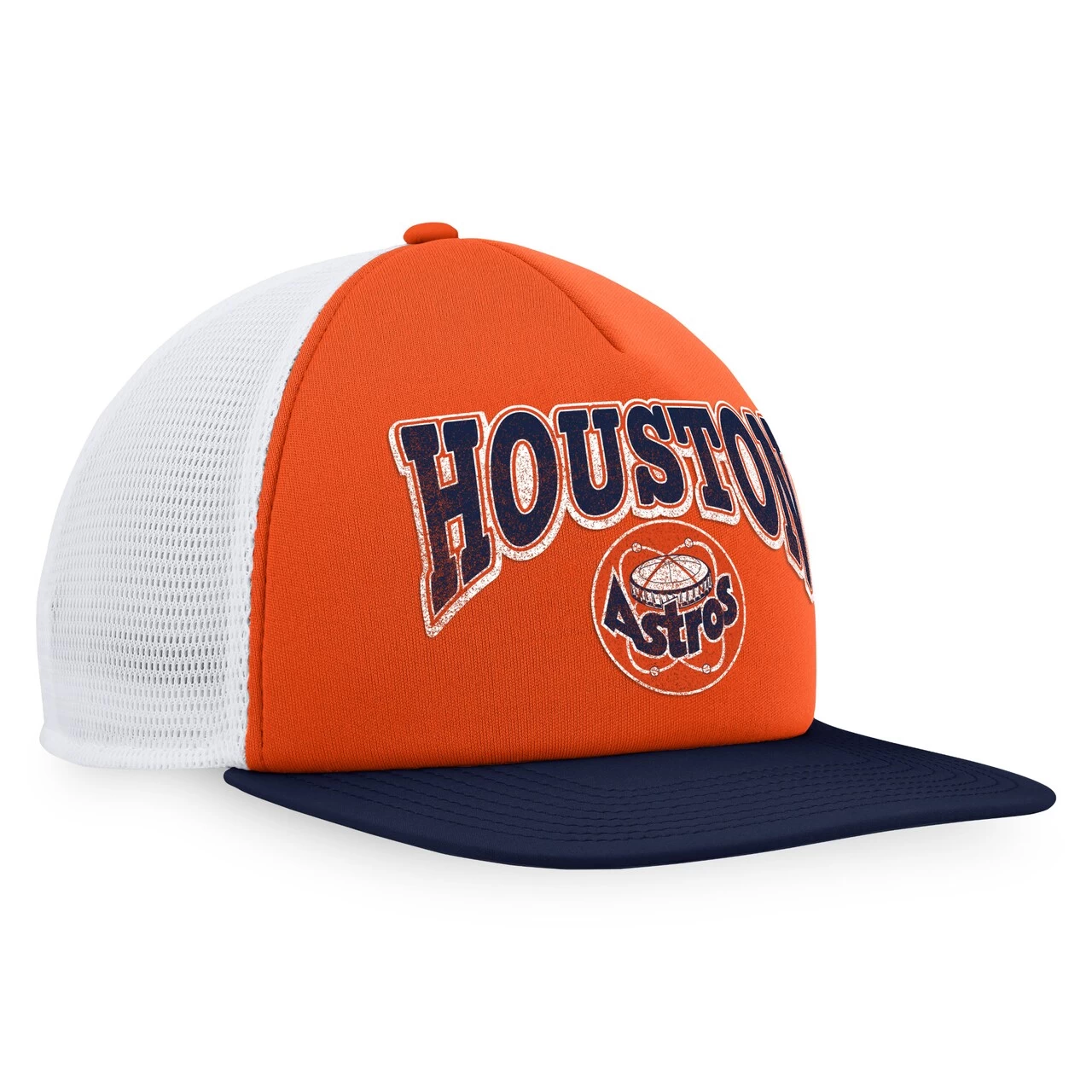 Men's Houston Astros Fanatics Branded Orange/Navy Heritage Foam Front Trucker Snapback Hat - Image 3