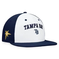 Men's Tampa Bay Rays Fanatics Branded White/Navy Iconic Color Blocked Fitted Hat