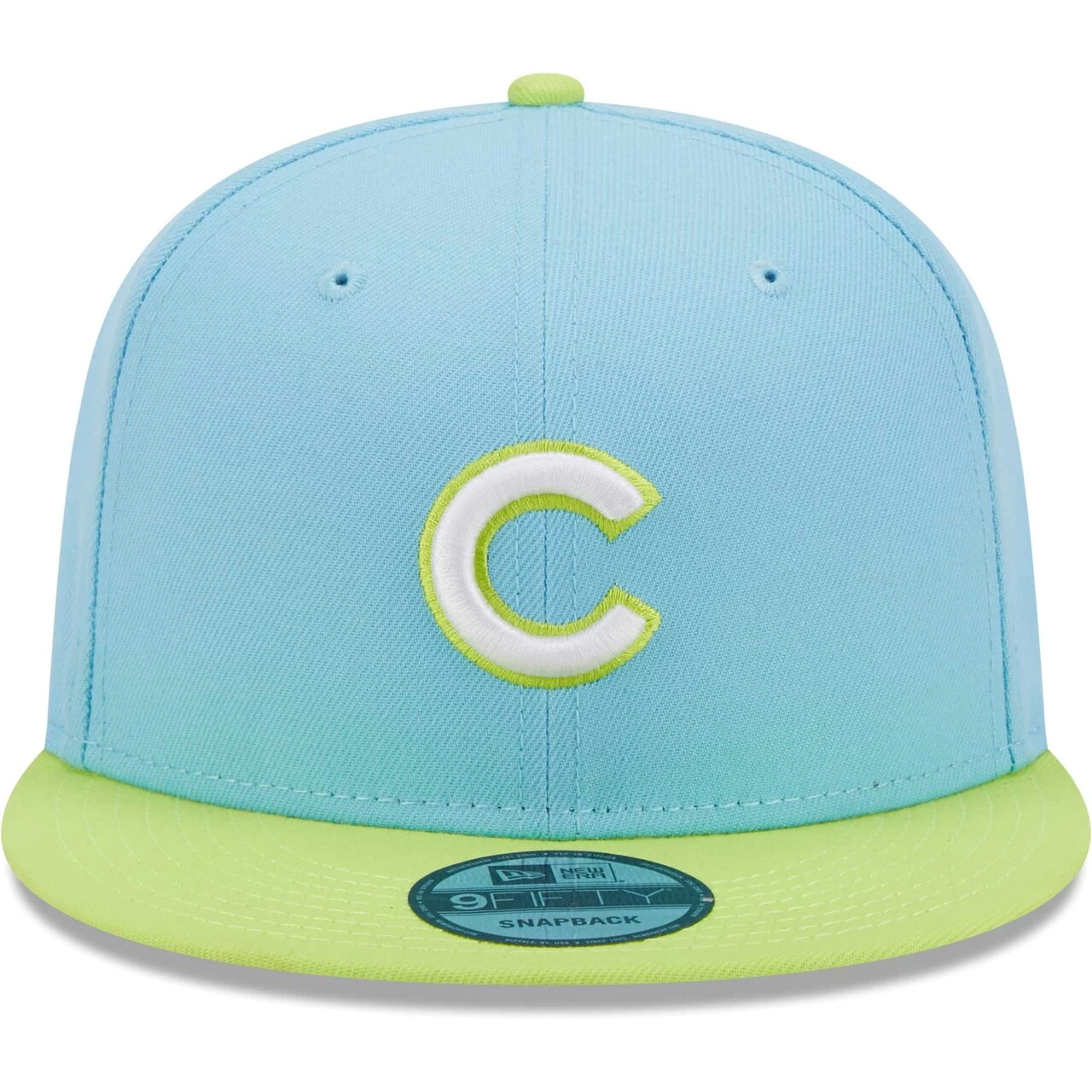 Men's Chicago Cubs New Era Light Blue/Neon Green Spring Basic Two-Tone 9FIFTY Snapback Hat - Image 2
