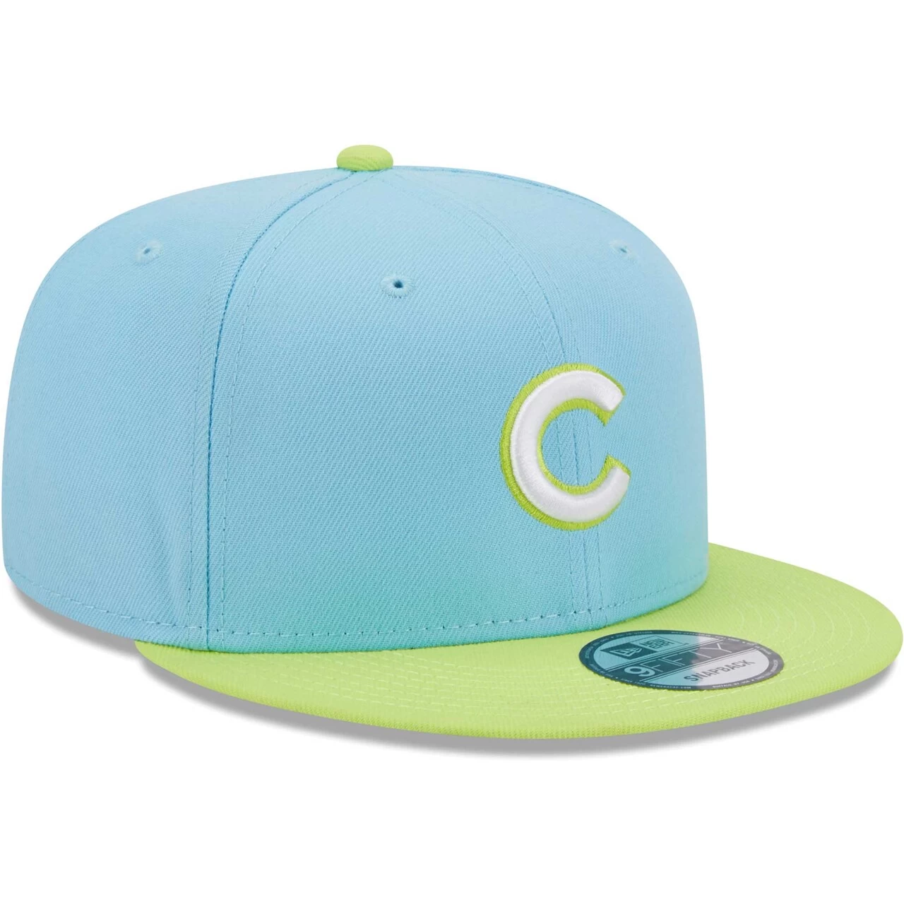 Men's Chicago Cubs New Era Light Blue/Neon Green Spring Basic Two-Tone 9FIFTY Snapback Hat - Image 3