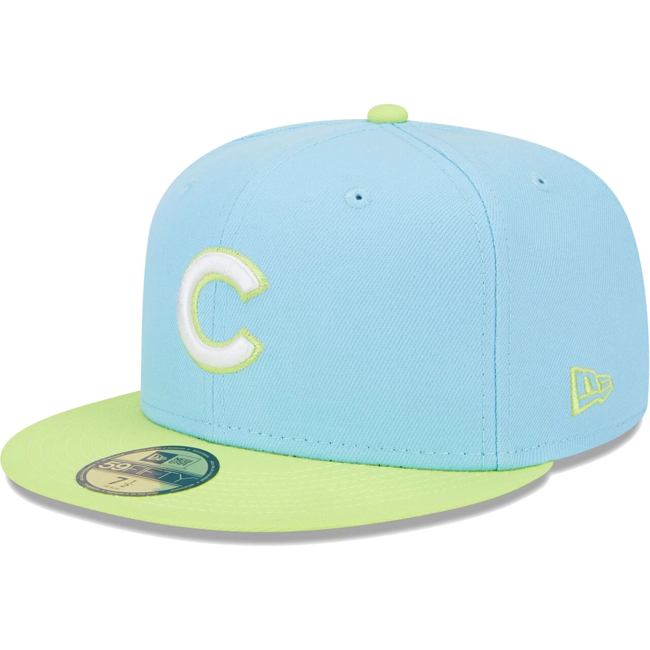 Men's Chicago Cubs New Era Light Blue/Neon Green Spring Color Two-Tone 59FIFTY Fitted Hat