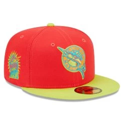 Men's Florida Marlins New Era Red/Neon Green 1993 Inaugural Season Lava Highlighter Combo 59FIFTY Fitted Hat