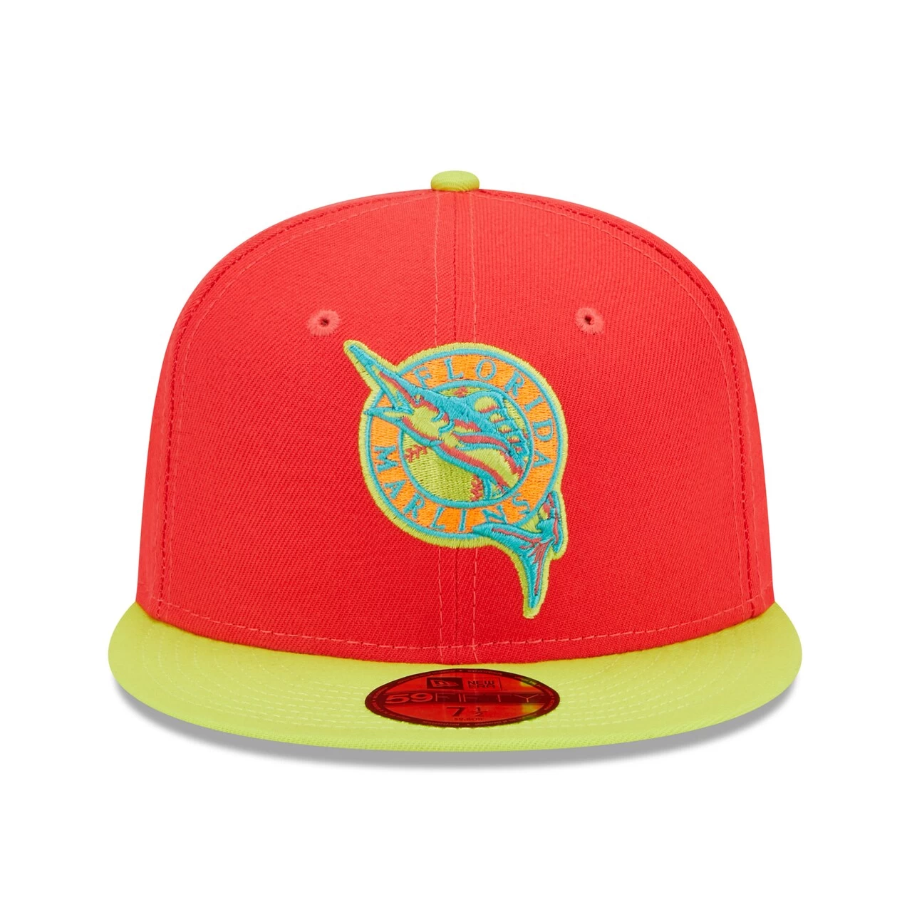 Men's Florida Marlins New Era Red/Neon Green 1993 Inaugural Season Lava Highlighter Combo 59FIFTY Fitted Hat - Image 2
