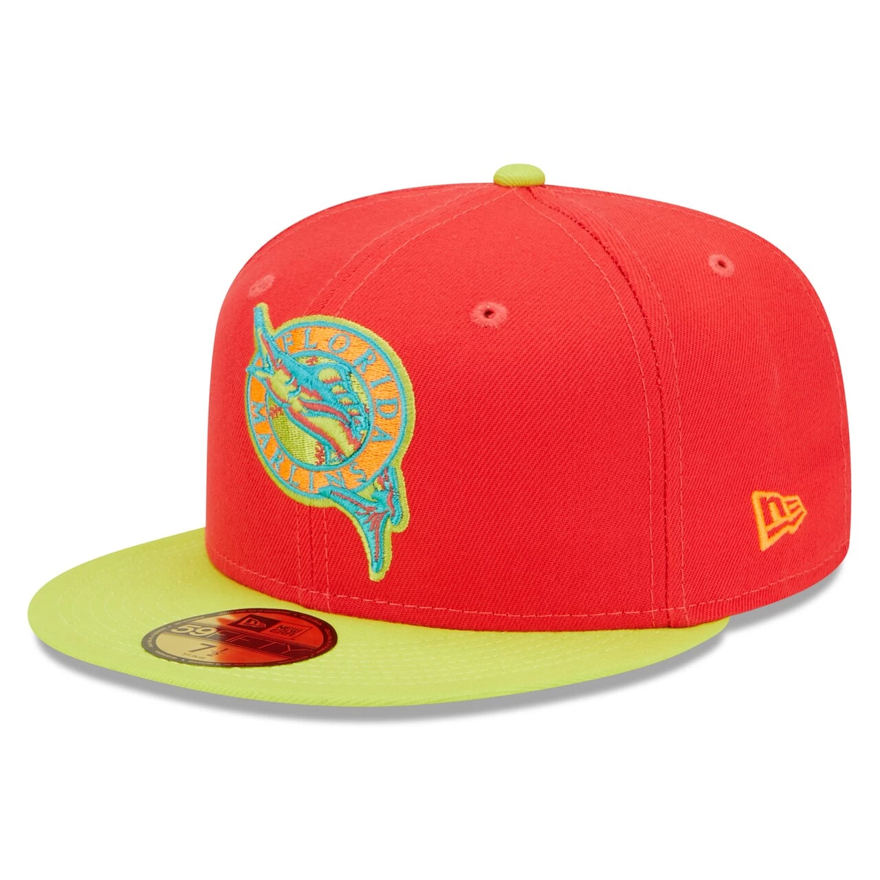 Men's Florida Marlins New Era Red/Neon Green 1993 Inaugural Season Lava Highlighter Combo 59FIFTY Fitted Hat - Image 3