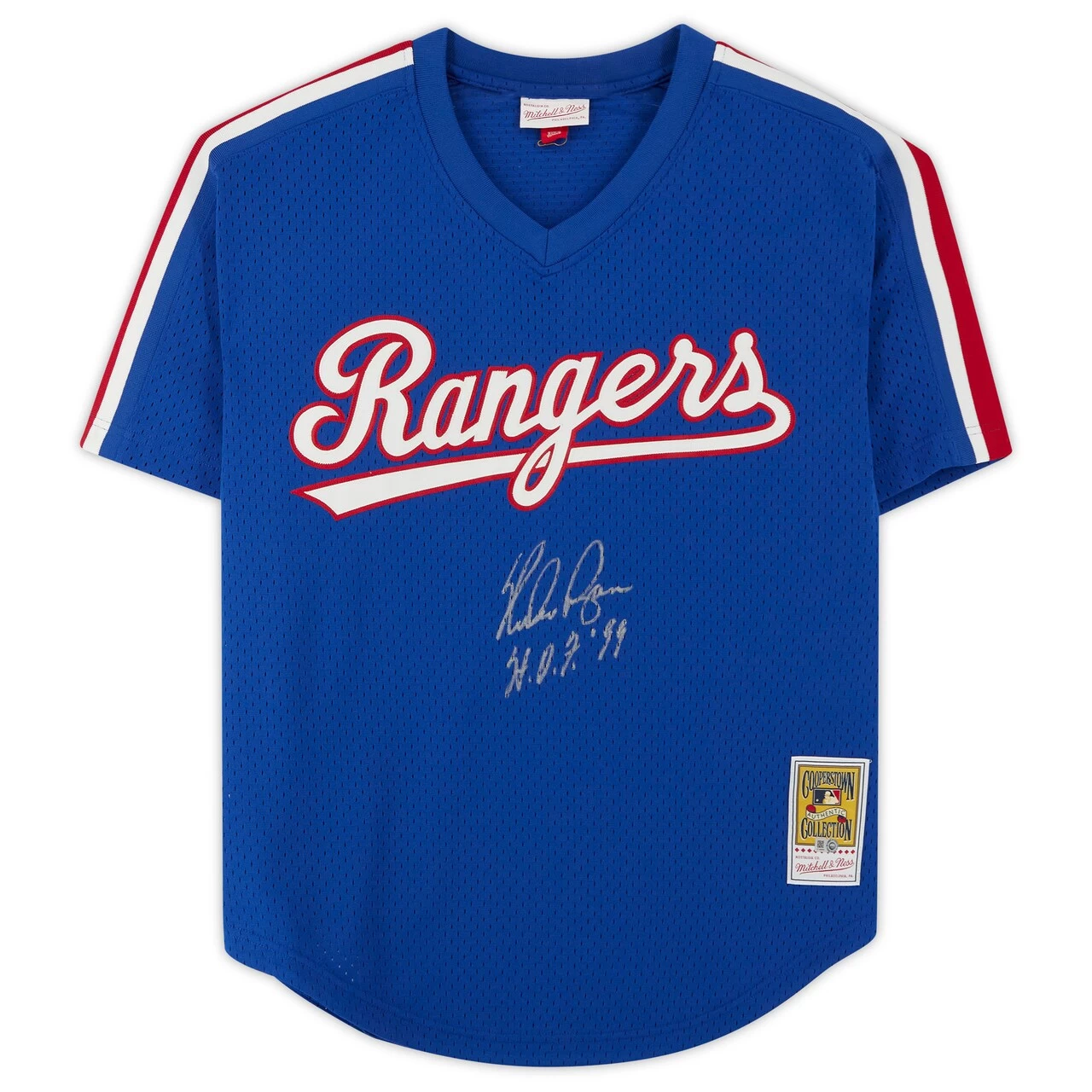 Autographed Texas Rangers Nolan Ryan Fanatics Authentic Royal Mitchell & Ness Cooperstown Collection Replica Jersey With "H.O.F. '99" Inscription - Image 2