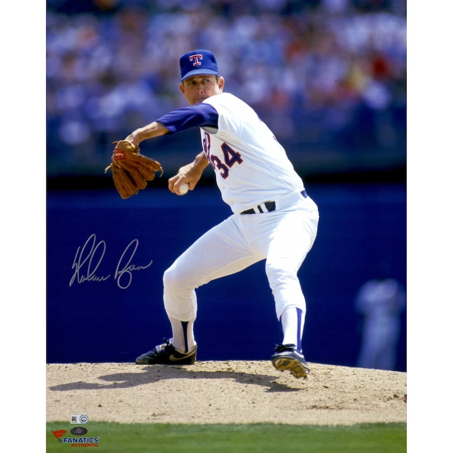Autographed Texas Rangers Nolan Ryan Fanatics Authentic 16" X 20" White Pitching With Ball In Hand Photograph