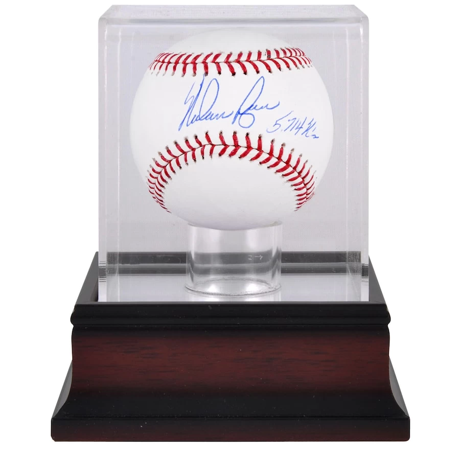 Autographed Texas Rangers Nolan Ryan Fanatics Authentic Baseball With "5714 K's" Inscription And Mahogany Baseball Display Case