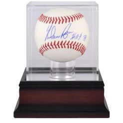 Autographed Texas Rangers Nolan Ryan Fanatics Authentic Baseball With "HOF 99" Inscription And Mahogany Baseball Display Case