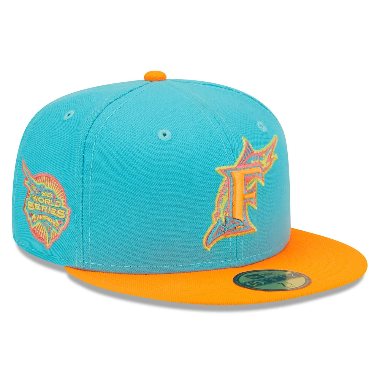 Men's Florida Marlins New Era Blue/Orange Vice Highlighter 59FIFTY Fitted Hat