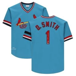 Autographed St. Louis Cardinals Ozzie Smith Fanatics Authentic Blue Mitchell & Ness Authentic Jersey With "HOF 2002" Inscription