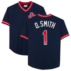 Autographed St. Louis Cardinals Ozzie Smith Navy Mitchell & Ness Authentic Jersey With "HOF 2002" Inscription