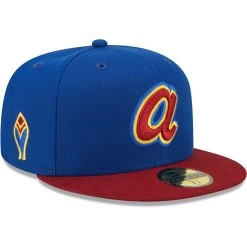 Men's Atlanta Braves New Era Royal/Red Throwback Logo Primary Jewel Gold Undervisor 59FIFTY Fitted Hat