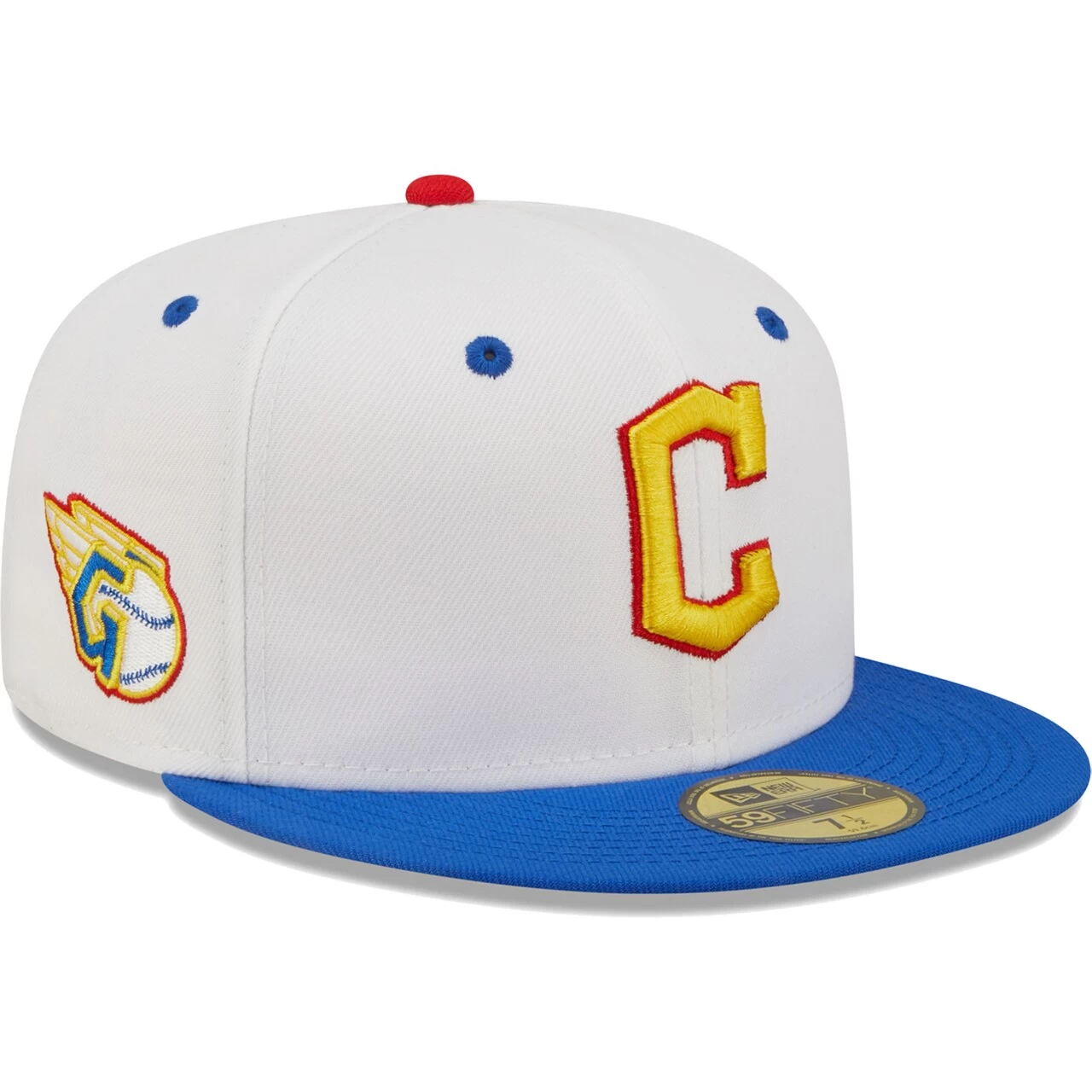Men's Cleveland Guardians New Era White/Royal Primary Logo Cherry Lolli 59FIFTY Fitted Hat