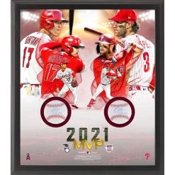 Multi-Signed Shohei Ohtani & Bryce Harper Fanatics Authentic Framed 2021 MVP Two Baseball Shadowbox Collage With "21 AL MVP" And "21 NL MVP" Inscriptions