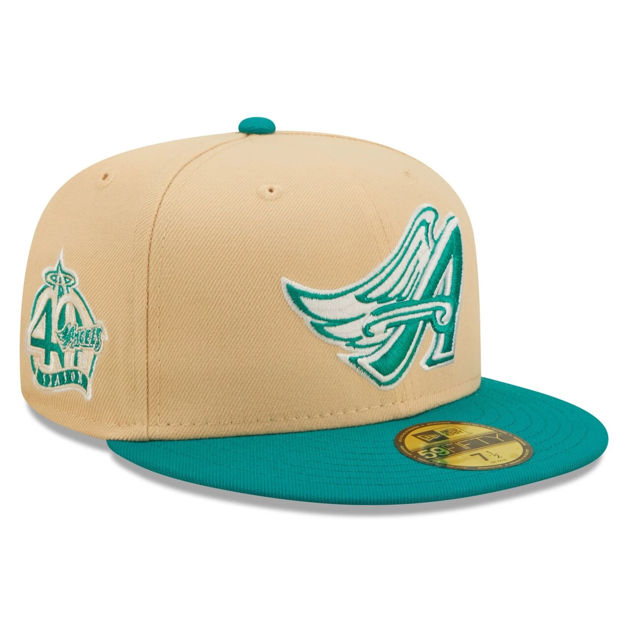 Men's Los Angeles Angels New Era Natural/Teal Mango Forest 59FIFTY Fitted Hat