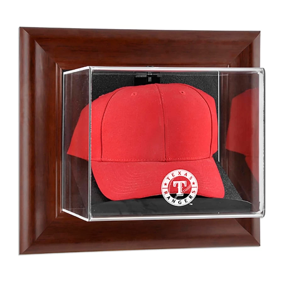 Texas Rangers Fanatics Authentic Brown Framed Wall-Mounted Logo Cap Case