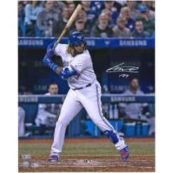 Autographed Toronto Blue Jays Vladimir Guerrero Jr. Fanatics Authentic 16" X 20" Hitting In White Jersey Photograph