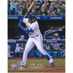 Autographed Toronto Blue Jays Vladimir Guerrero Jr. Fanatics Authentic 8" X 10" Hitting In White Jersey Photograph