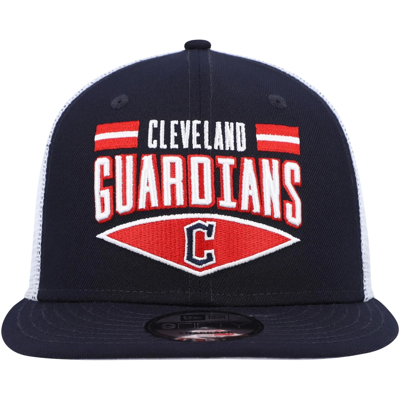 Men's Cleveland Guardians New Era Navy/White Base Trucker 9FIFTY Snapback Hat - Image 2