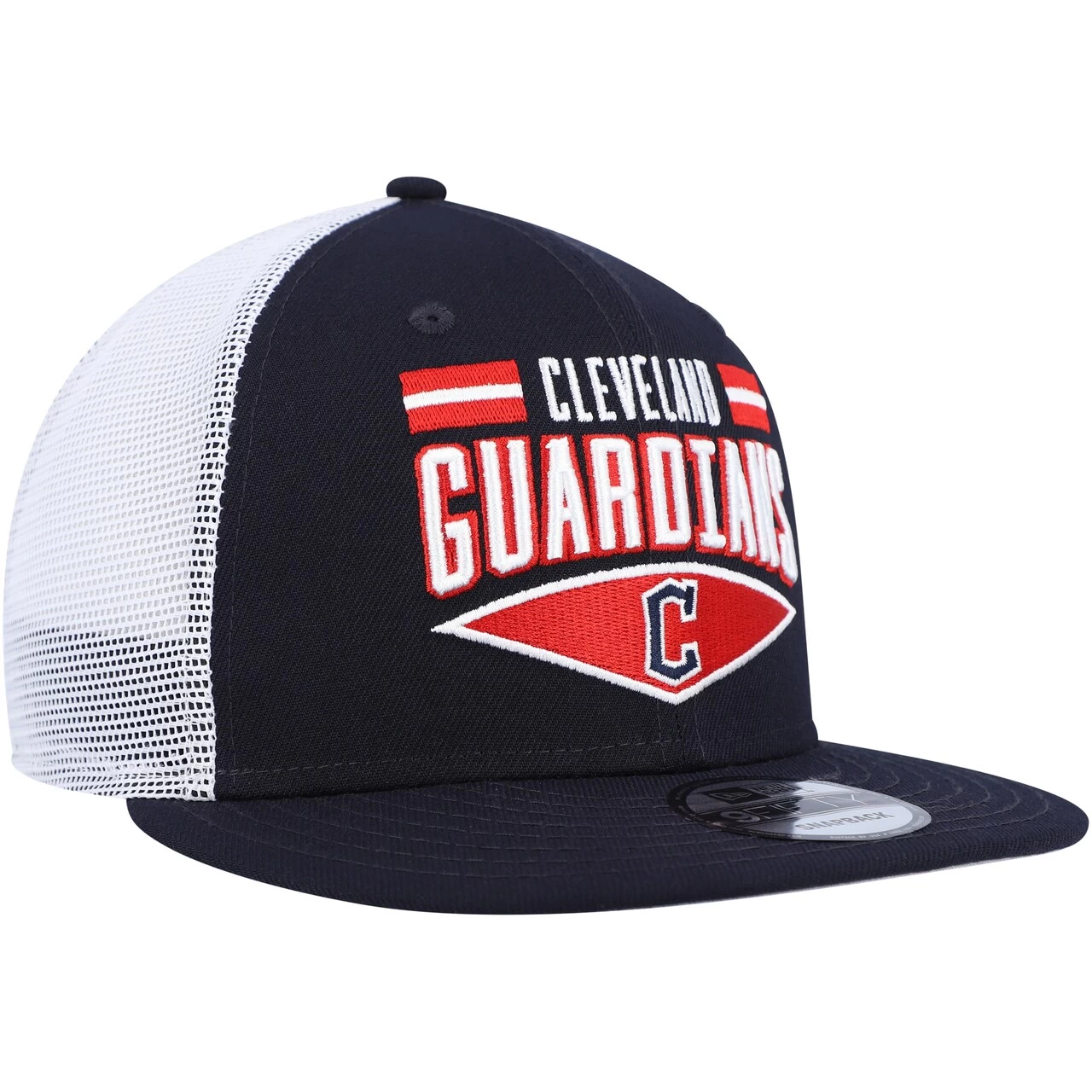 Men's Cleveland Guardians New Era Navy/White Base Trucker 9FIFTY Snapback Hat - Image 3