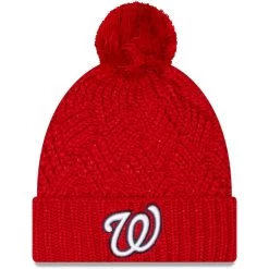 Women's Washington Nationals New Era Red Brisk Cuffed Knit Hat With Pom