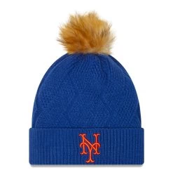 Women's New York Mets New Era Royal Snowy Cuffed Knit Hat With Pom