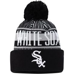Youth Chicago White Sox New Era Black Striped Cuffed Knit Hat With Pom