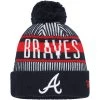 Youth Atlanta Braves New Era Navy Striped Cuffed Knit Hat With Pom