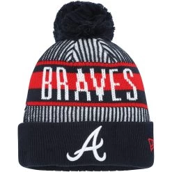 Youth Atlanta Braves New Era Navy Striped Cuffed Knit Hat With Pom