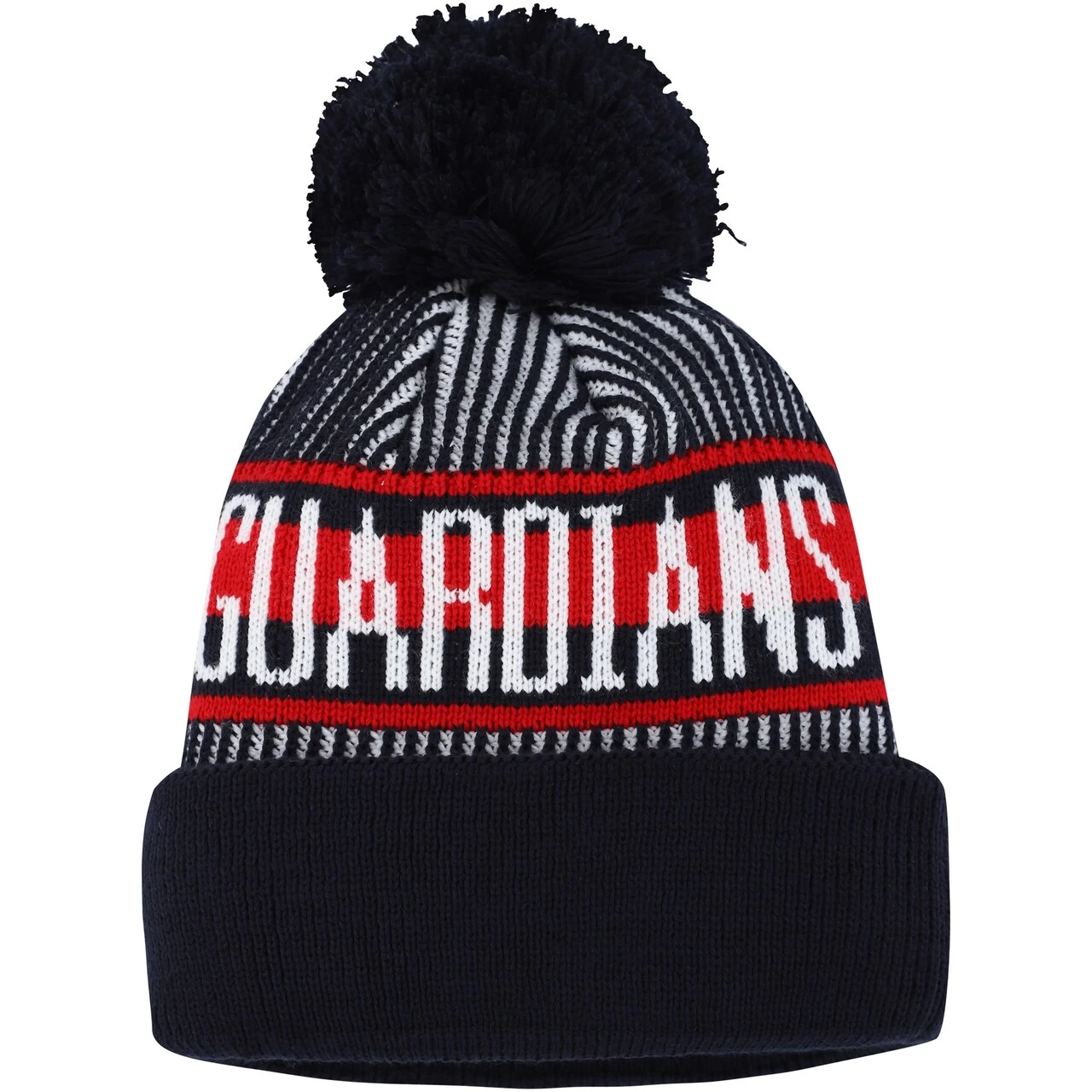 Youth Cleveland Guardians New Era Navy Striped Cuffed Knit Hat With Pom - Image 2