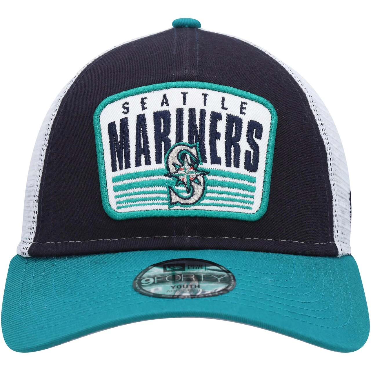 Youth Seattle Mariners New Era Navy Patch Trucker 9FORTY Snapback Hat - Image 2