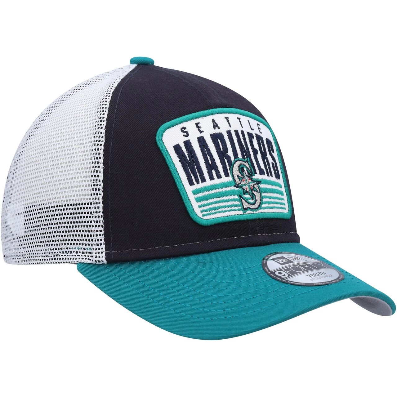Youth Seattle Mariners New Era Navy Patch Trucker 9FORTY Snapback Hat - Image 3