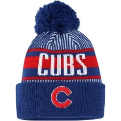 Youth Chicago Cubs New Era Royal Striped Cuffed Knit Hat With Pom