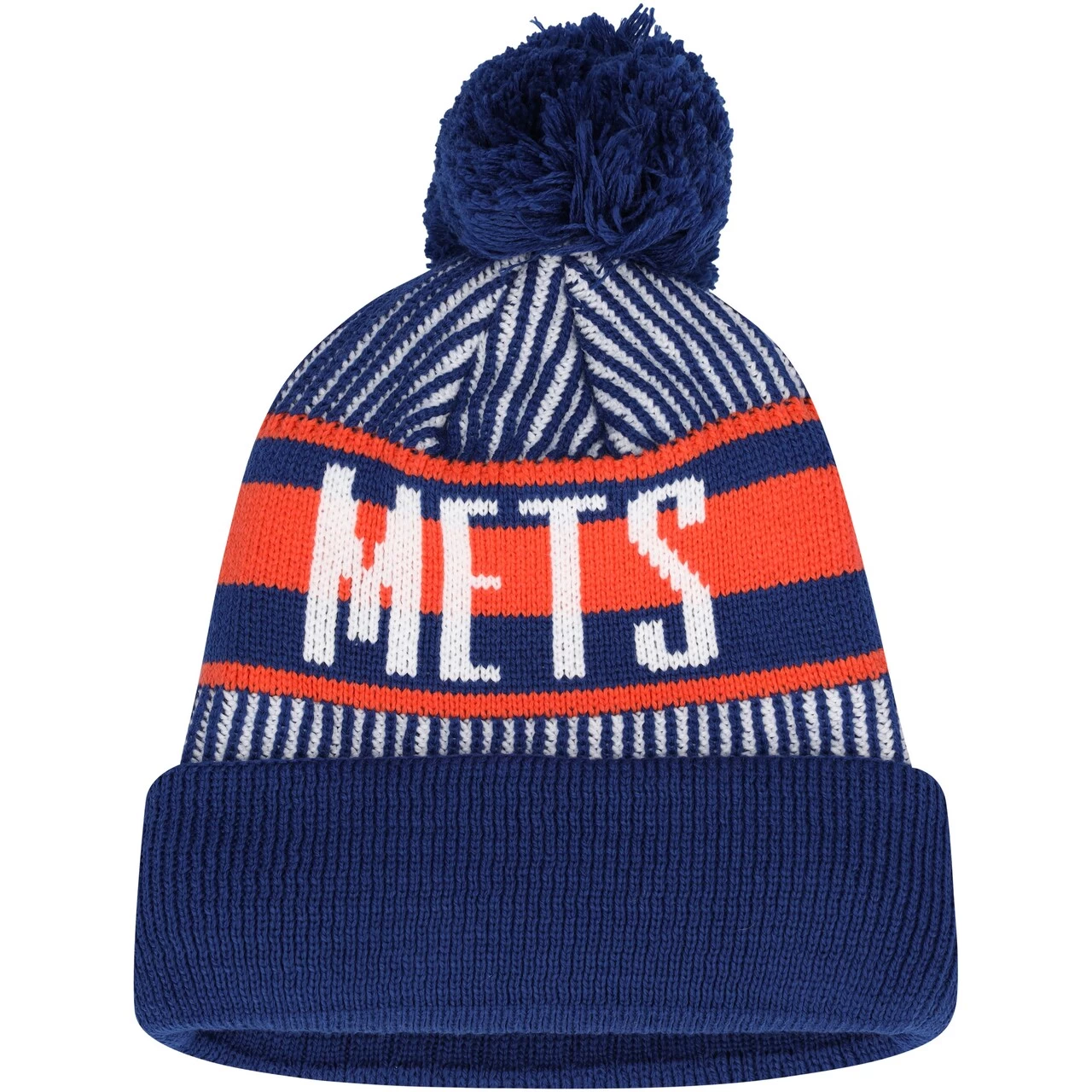Youth New York Mets New Era Royal Striped Cuffed Knit Hat With Pom - Image 2