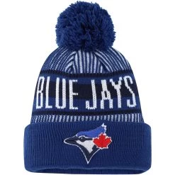 Youth Toronto Blue Jays New Era Royal Striped Cuffed Knit Hat With Pom